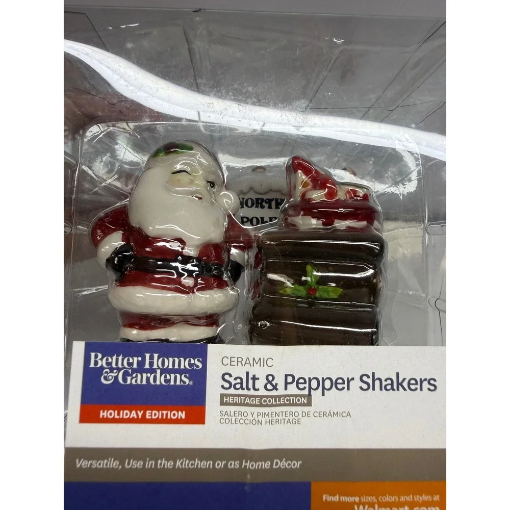 Better Homes & Gardens Santa Sleigh Ceramic Salt Pepper Shakers Heritage Holiday